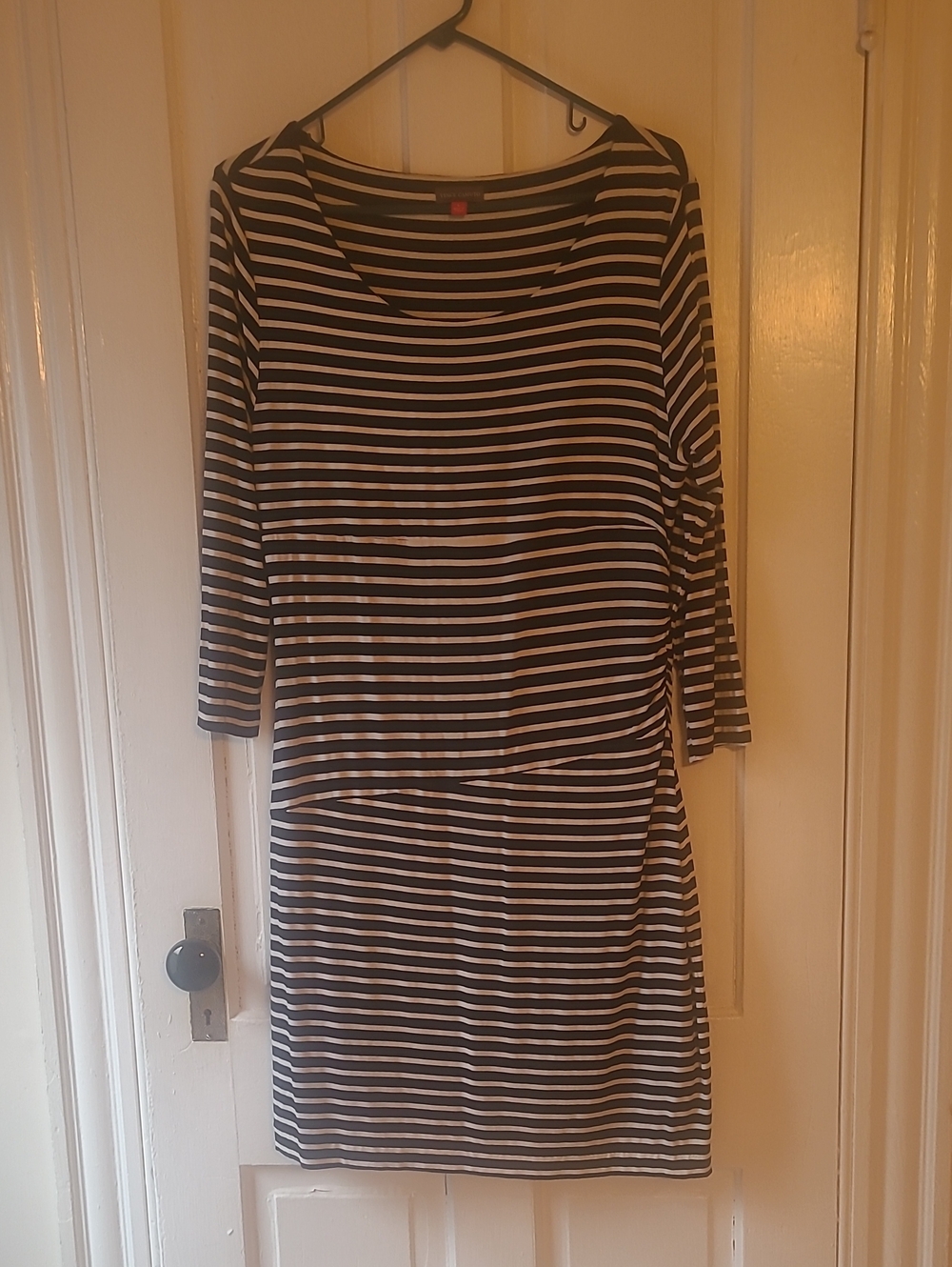 Vince Camuto Black and White Striped Long Sleeve Dress